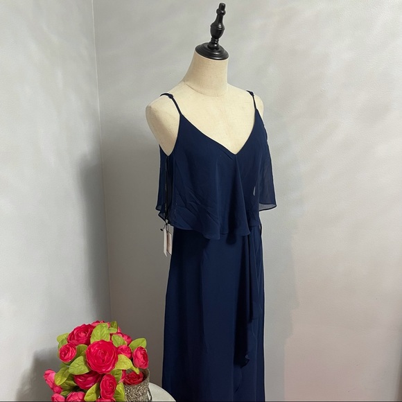 # Laundry Shelli Segal Midnight Pop Over Ruffled Chiffon Maxi Gown Dress Size 2 - Picture 14 of 15